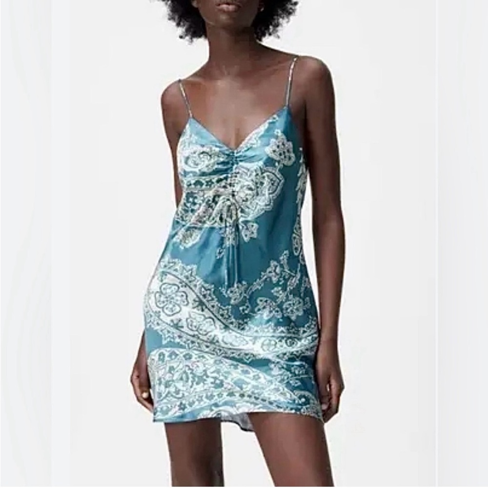 ZARA Blue Satin Slip Dress